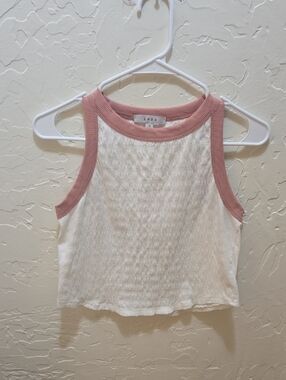 gaze White Ribbed Tank with Dusty Pink Trim